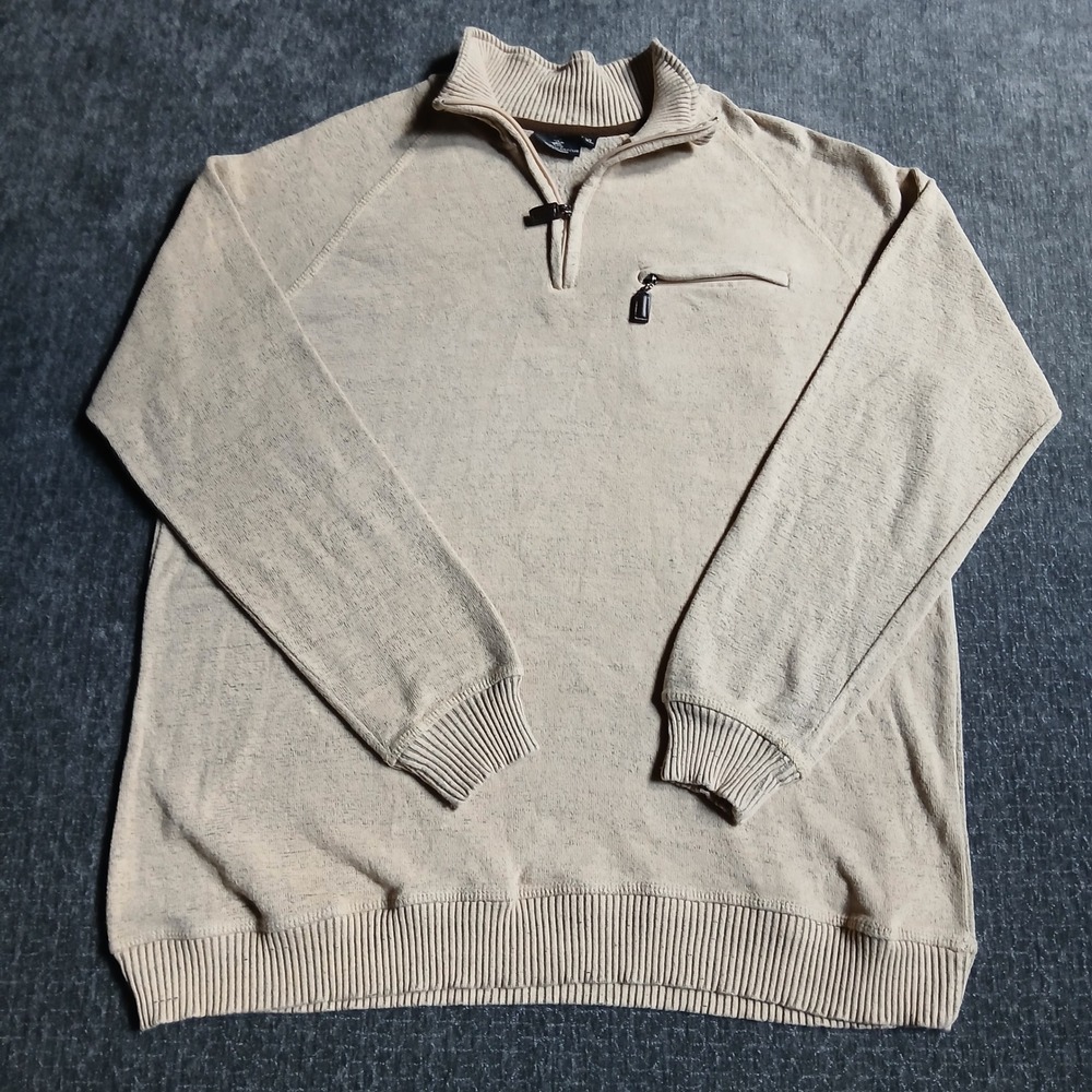 Beverly Hills Polo Club Mens XL Tan Marl Quarter Zip Pullover Sweater Pocket